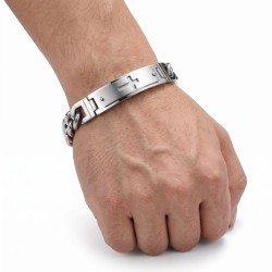 Gourmet per uomo in acciaio inox lucido in acciaio inox cubano, con una piastra centrale adornata con una croce latina. 2