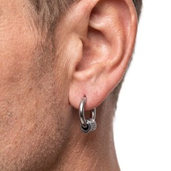 Boucles d'oreilles créoles pour homme en acier inoxydable, ornées d'un cylindre coulissant avec gravures tribales et celtiques. 2