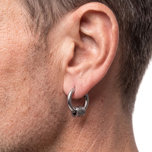 Boucles d'Oreilles Homme Viking | Créoles Acier Cylindre Tribal