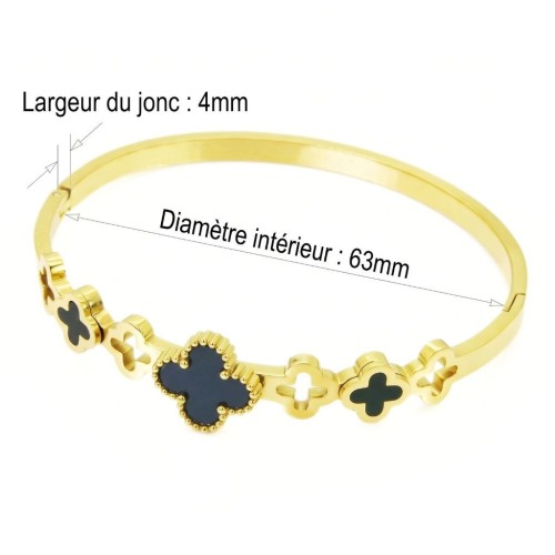 Détail des dimensions du bracelet jonc en acier doré affichant une largeur d'anneau de 4mm et un diamètre intérieur de 63mm.