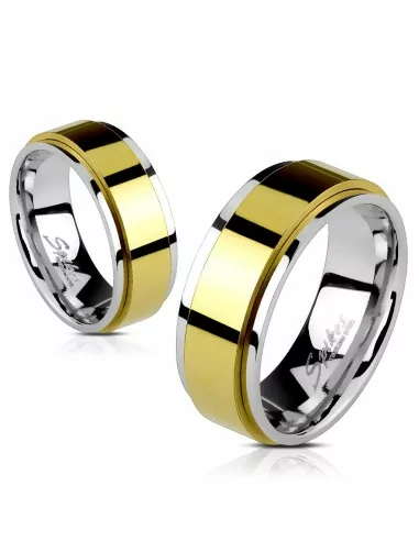 Anello anello coppia uomo donna acciaio bordi colore oro giallo girevole