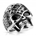 Bague pour homme acier massif tête de mort croix fleur de lys gothique
