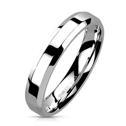 Bague anneau de mariage alliance femme homme acier bords biseautés 4mm