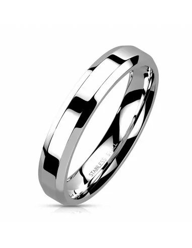 Bague anneau de mariage alliance femme homme acier bords biseautés 4mm