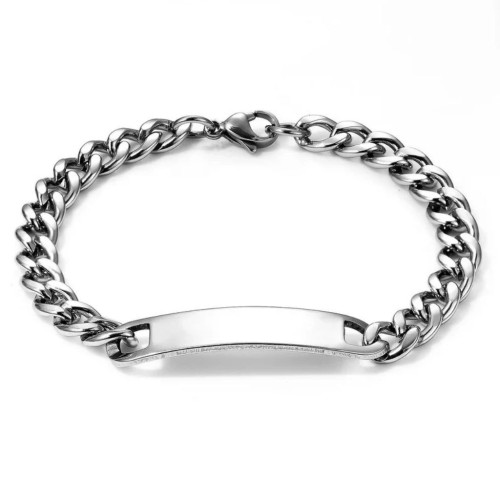 Gourmet bracelet for man in steel, with an elegant Cuban mesh of 6 mm and a central plate ready to be engraved.