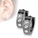 Paire boucles d'oreilles créoles homme acier noir serties de 3 strass