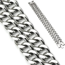 Bracelet gourmette large homme acier chaine double maille cubaine 22cm