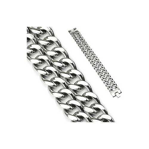 Bracelet gourmette large homme acier chaine double maille cubaine 22cm