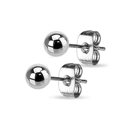 Pareja aretes mujer hombre acero color plata bola 3mm 5mm