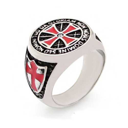 Ring man ring steel cross malt red motto knight templier