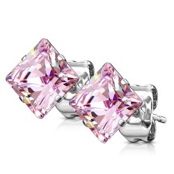 Accoppiamento di acciaio per donna orecchini da donna in acciaio zircone quadrato rosa 5mm
