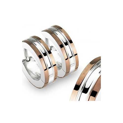 PAR DE PENDIENTES PARA HOMBRE TEEN STEEL 2 LINEAS MARRÓN PLACA CAFE NEW 011