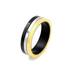 Anello da uomo in acciaio anello tre fasce contigue colori oro argento zircone nero