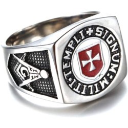 Malteserkreuz-Siegelring für Herren aus Stahl, Soldaten des Templerordens Templi Signum Militi