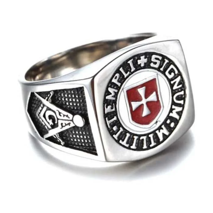 Anello con sigillo da uomo in acciaio croce di Malta soldati dell