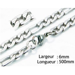 Collar cadena mujer hombre acero malla plana figaro 6mm 50cm