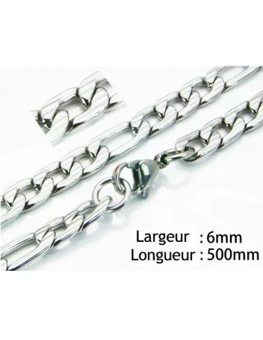 Kettenhalskette für Damen und Herren aus flachem Figaro-Stahlgeflecht, 6 mm, 50 cm
