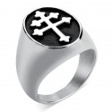 Bague chevalière royale homme acier argent croix de Lorraine templier