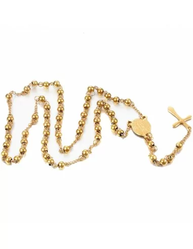 Damen-Rosenkranz-Kreuz-Halskette und Medaillon der Heiligen Jungfrau Maria aus vergoldetem Stahl