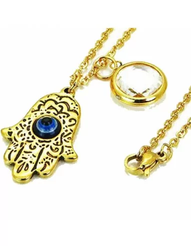 Collana catena ornamento e ciondolo donna mano di Fatima malocchio in acciaio dorato oro