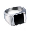 Black steel ring for men set with a black onyx