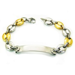 Men's Bracelet Two-colored Steel and Gold Customizable Plate 22cm