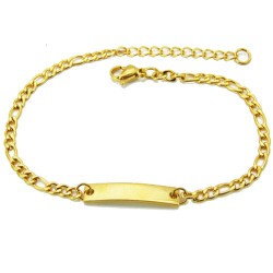 Teenager-Figaro-Mesh-Armband für Herren aus vergoldetem Stahl mit Gravur, 3 mm, 22 cm