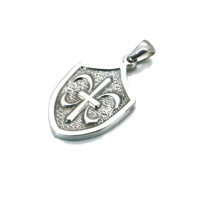 Pendentif Homme Plaque Militaire Dorée Avec Croix Et Fleur De Lys - Longueur 38 Mm, Acier, Neuf Avec étiquettes