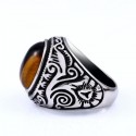 Anillo de hombre tribal acero color plata y ojo de tigre