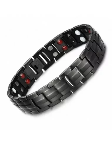 Bracelet gourmette pour homme en acier noir magnétique thérapie 22cm
