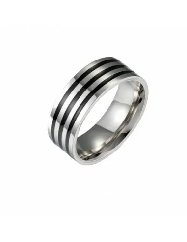 Anello anello da uomo in acciaio inossidabile 316L e 3 linee nero