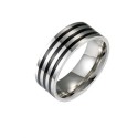 Bague anneau pour homme en acier inoxydable 316l et 3 lignes noir