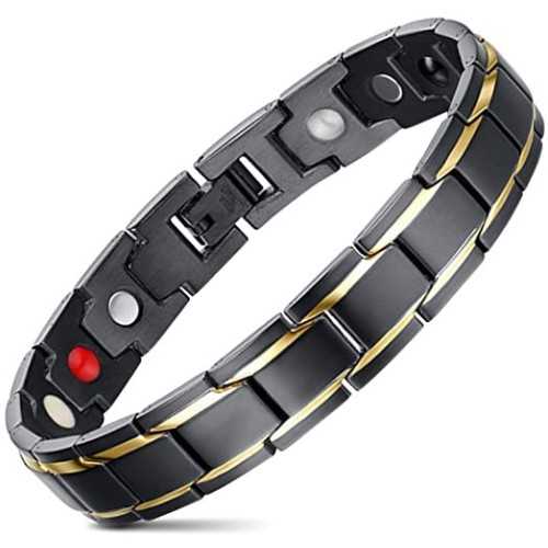 Herren Armband schwarz Stahl gold magnetische Linie Magnet 21cm