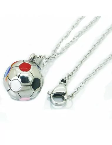 Ciondolo donna uomo pallone da calcio in acciaio multicolor blu bianco rosso e 1 catena