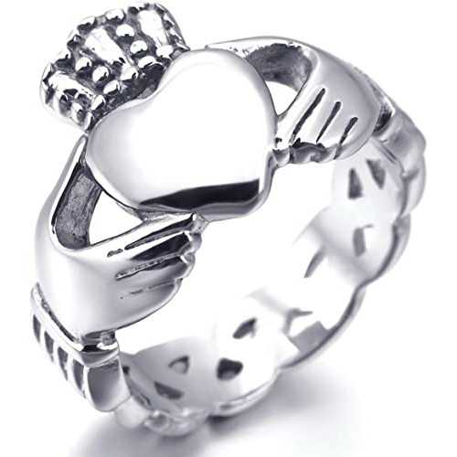 Irish Celtic Heart Wife Anillo Claddagh Royal Crown Silver Steel