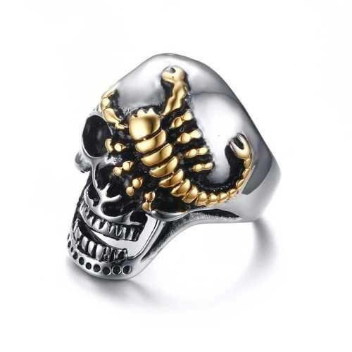 Anillo Caballero Hombre Steel Head ofath Skull Skull Gold Scorpion Gold Biker