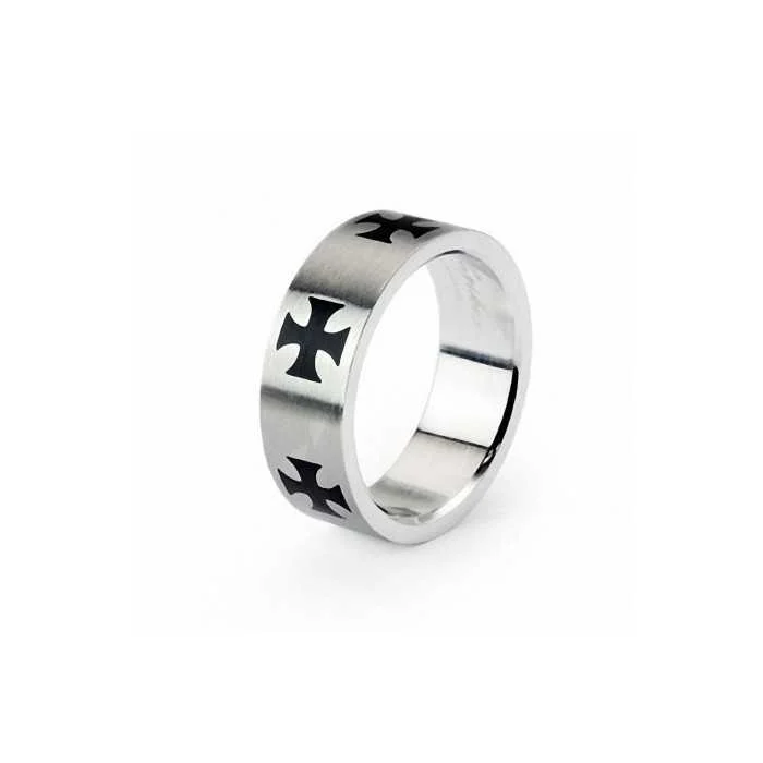 Bague En Acier Inoxydable 316L Avec Motif Croix De Fer - Style Gothique Biker Noir Pour Homme