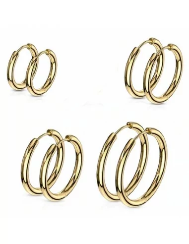 Fine domed hoop earrings for women, men, golden steel, gold