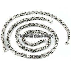 Set di braccialetto + catena gourmet uomo teenager in acciaio inox bizantino 5mm nuovo ks20