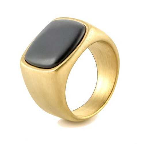 Anello singolo cavaliere per uomo in acciaio oro con onice nero