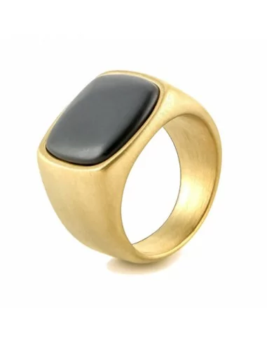 Single knight ring for men gold steel set with black onyx