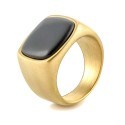 Anillo de caballero único para hombres de acero de oro con ónix negro