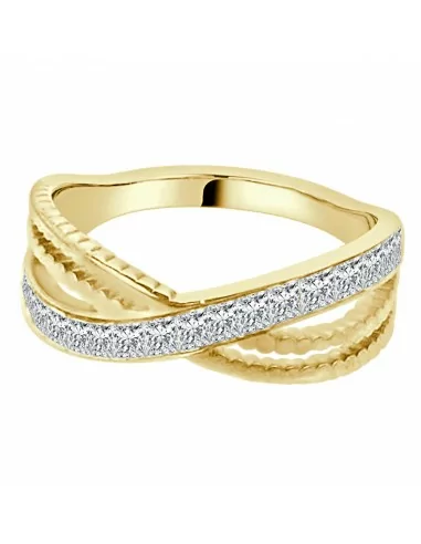 Alianza de mujer dos anillos entrelazados en acero dorado engastados con cristales