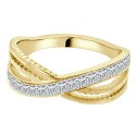 Ring wedding ring two interlaced rings woman in gold set steel crystals