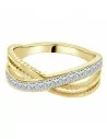 Fede nuziale da donna due anelli intrecciati in acciaio dorato con cristalli incastonati