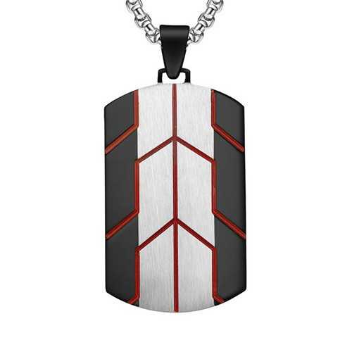 Pendentif homme acier argent noir rouge plaque militaire originale design futuriste
