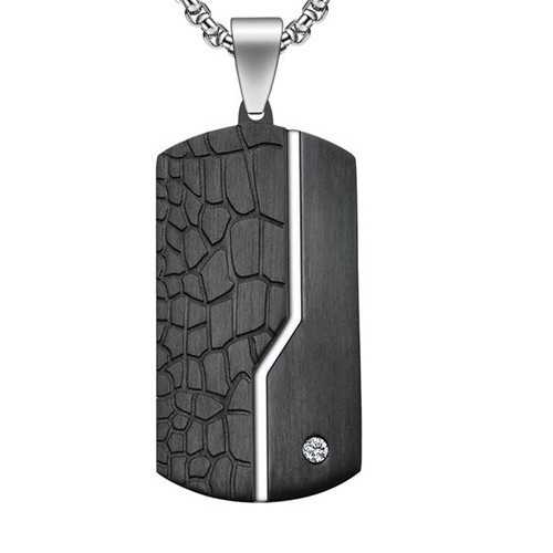 Colgante de placa militar rectangular para hombre en acero negro con superficie agrietada