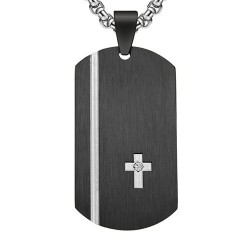 Men's pendant military plate in black steel chic sober Latin cross zircon