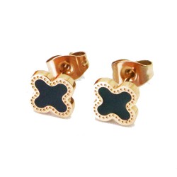 Par de pendientes de mujer en acero color rosa con elegante cruz negra