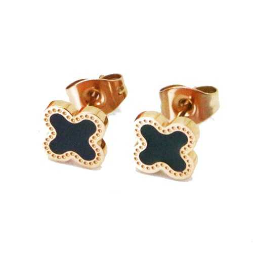 Paire de boucles d'oreilles femme en acier couleur rose croix noir élégante